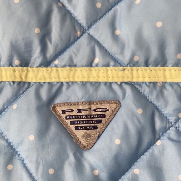 Columbia PFG light blue white polkadotted puffer zip button up skii jacket coat - Picture 4 of 16
